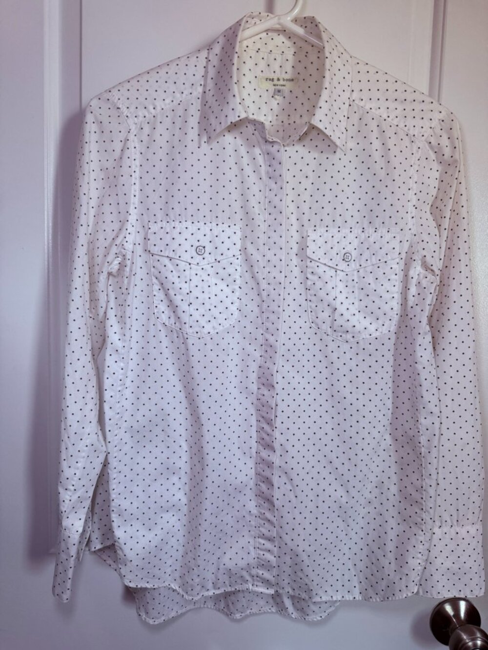 Rag & Bone New York White Black Polka Dot Dual Pocket Button Down Shirt Size M